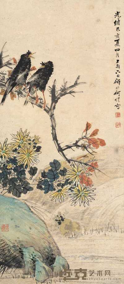 何煜 1899年作 花鸟图 立轴 101×44cm